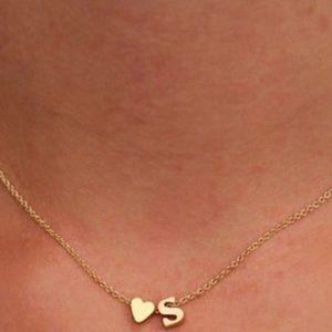 🆕Gold plated initial S & heart charm necklace